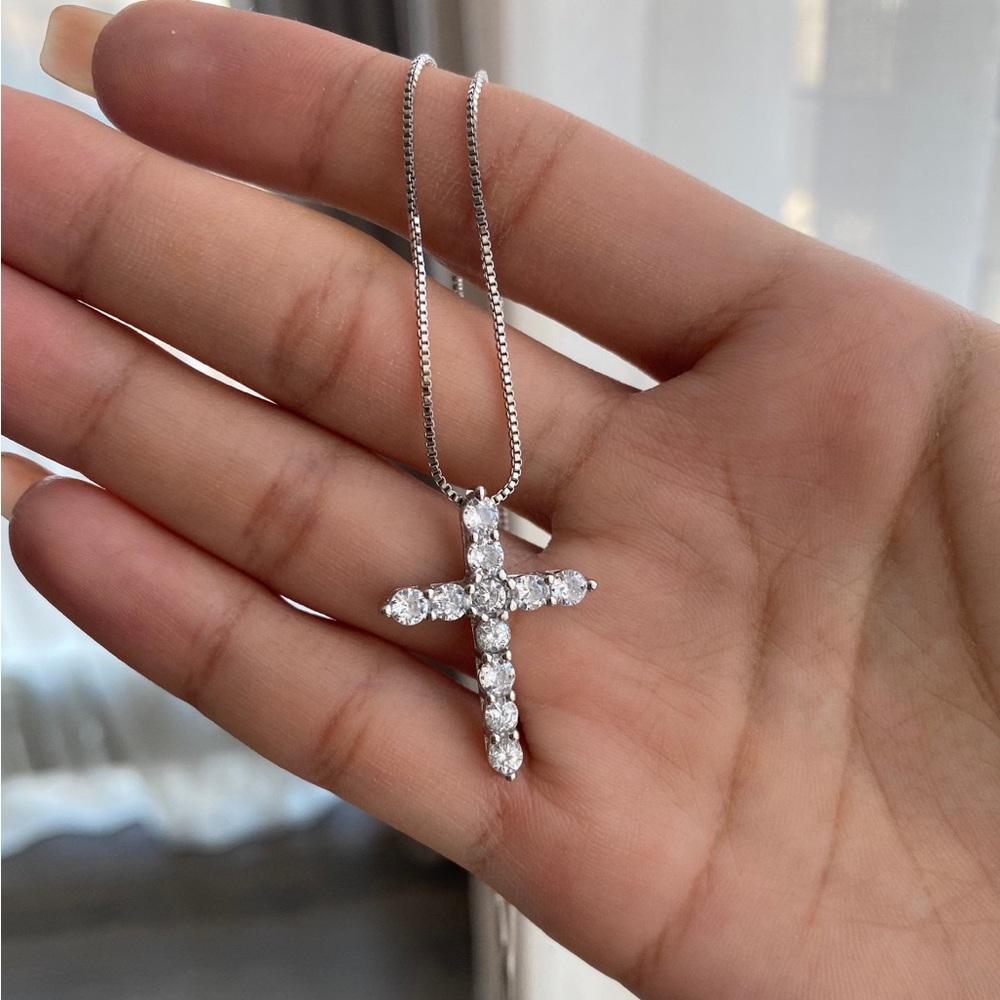 New 925 Sterling Silver Cross Pendant Necklace, nice Necklace, cute Necklace - Picture 3 of 6